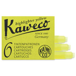 Kaweco Fountain Pen Ink Cartridges - Glowing Yellow, three cartridges shown out of packaging