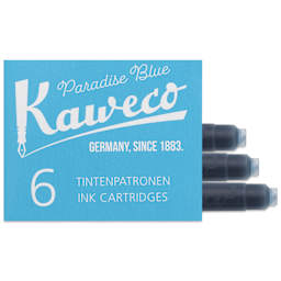 Kaweco Fountain Pen Ink Cartridges - Paradise Blue, three cartridges shown out of packaging