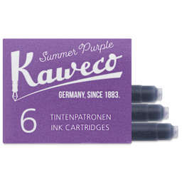 Kaweco Fountain Pen Ink Cartridges - Summer Purple, three cartridges shown out of packaging