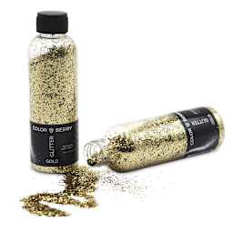 Colorberry Glitter - Gold, Chunky, 90 grams, Bottle (Glitter shown in and out of bottle)