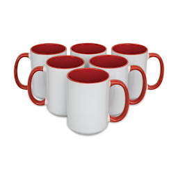 Craft Express Sublimation Printing Ceramic Mug - 15 oz, White and Red, Pkg of 6 (out of packaging)