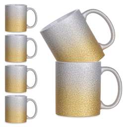 Craft Express Sublimation Printing Ceramic Mug - 11 oz, Gold Ombre Glitter, Pkg of 6