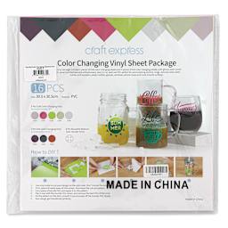 Craft Express Vinyl Sheets - Color Changing, Assorted Colors, 12" x 12", Set of 8 (front of packaging)