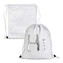 Craft Express Sublimation Printing Drawstring Backpacks - Sequin, Pkg of 2 (demonstrating reversible sequins)