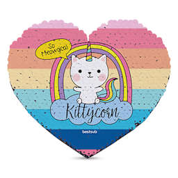 Craft Express Sublimation Printing Flip Sequin Patches - Heart, Champagne, printed with cartoon cat