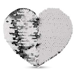 Craft Express Sublimation Printing Flip Sequin Patches - Heart, Silver, half of the sequins flipped