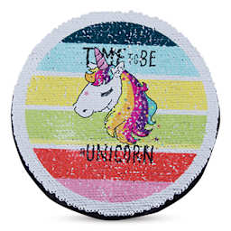Craft Express Sublimation Printing Flip Sequin Patches - Round, Silver, printed with a unicorn cartoon