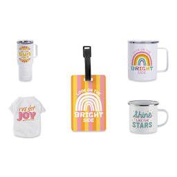 Craft Express Sublimation Printer Paper used on cups, a shirt, and a luggage tag.