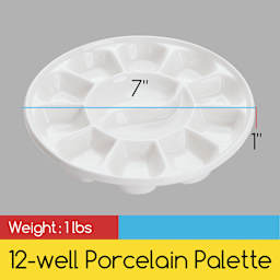 Meeden 12 Well Round Porcelain Palette with dimensions