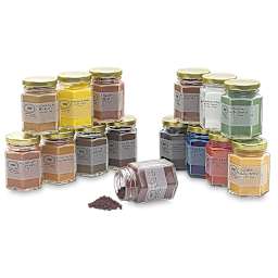 Sinopia Pigment Sets - Jars of 15 pc set shown with one open and pigment spilled