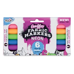 Tulip Graffiti Dual Tip Fabric Markers - Front of package of Set of 6 Neon Markers