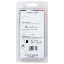 Marvy Uchida DecoFabric Opaque Paint Markers - Primary Colors, Set of 4, back of the packaging