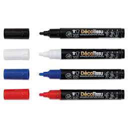 Marvy Uchida DecoFabric Opaque Paint Markers - Primary Colors, Set of 4, laid out with caps off