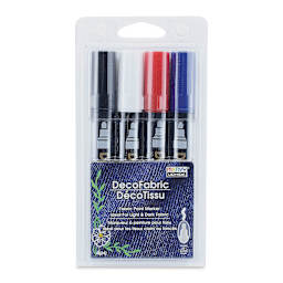 Marvy Uchida DecoFabric Opaque Paint Markers - Primary Colors, Set of 4, front of the packaging