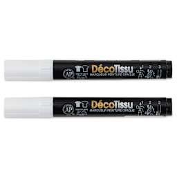 Marvy Uchida DecoFabric Opaque Paint Markers - White, Pkg of 2, out of packaging with caps on