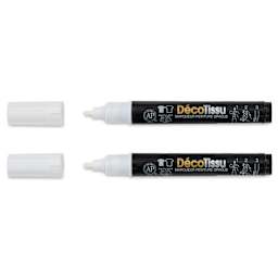 Marvy Uchida DecoFabric Opaque Paint Markers - White, Pkg of 2, out of packaging with caps off