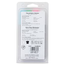 Marvy Uchida DecoFabric Opaque Paint Markers - Fluorescent Colors, Set of 4, back of the packaging