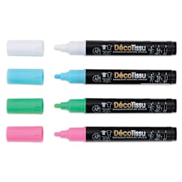 Marvy Uchida DecoFabric Opaque Paint Markers - Fluorescent Colors, Set of 4, laid out with caps off
