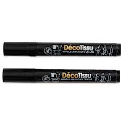 Marvy Uchida DecoFabric Opaque Paint Markers - Black, Pkg of 2, out of the packaging with caps on