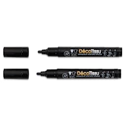 Marvy Uchida DecoFabric Opaque Paint Markers - Black, Pkg of 2, out of the packaging with caps off