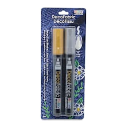 Marvy Uchida DecoFabric Opaque Paint Markers - Gold and Silver, Set of 2, front of the packaging