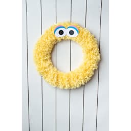 Lion Brand Sesame Street Fuzzy Friend Yarn - Big Bird Yellow, wreath made of yarn