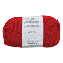 Needle Crafters Milk Cotton Yarn - Really Red, packaging showing care instructions