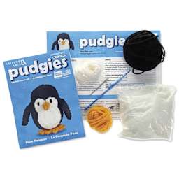 Leisure Arts Crochet Pudgies Kit - Penguin, 3" Height - contents