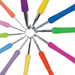 Boye Ergo Crochet Hooks - Set of 12, B-L and N, Pastel and Fluorescent Colors - in a circle