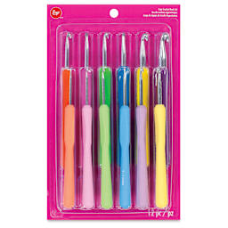 Boye Ergo Crochet Hooks - Set of 12, B-L and N, Pastel and Fluorescent Colors - front of packaging