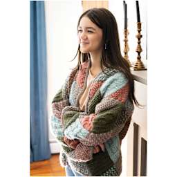 Lion Brand Jiffy Bonus Bundle Yarn adult wearing finished sweater example