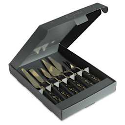 Blick Opera Palette Knife Set by RGM - Set of 6, knives inside packaging with raised lid