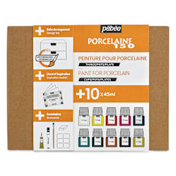 Pebeo Porcelaine 150 Paints - Initiation Set, Set of 10, 45 ml bottle top of box packaging