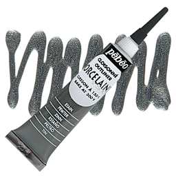 Pebeo Porcelaine 150 Outliner - Pewter, 20 ml tube and swatch