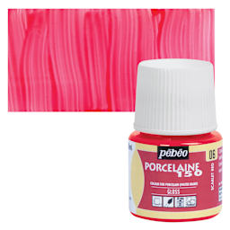 Pebeo Porcelaine 150 Paint - Scarlet, Transparent, 45 ml bottle and swatch