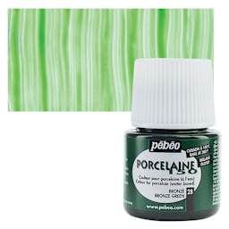 Pebeo Porcelaine 150 Paint - Bronze Green, Transparent, 45 ml bottle and swatch