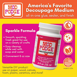 Mod Podge Sparkle Finish, display of features and specifications