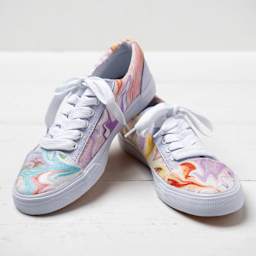 Painted shoes sealed with Mod Podge Fabric