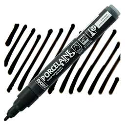 Pebeo Porcelaine 150 Paint Marker - Anthracite Black, Broad marker and swatch