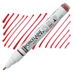 Pebeo Porcelaine 150 Paint Marker - Scarlet Red, Fine Point marker and swatch