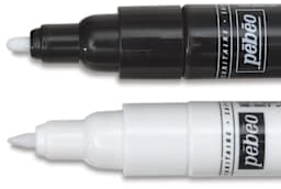 Pebeo Porcelaine 150 Paint Markers - Closeup of Broad and Fine tips on 2 Markers
