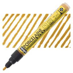 Pebeo Porcelaine 150 Paint Marker - Gold, Broad marker and swatch