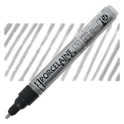 Pebeo Porcelaine 150 Paint Marker - Silver, Broad marker and swatch