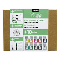 Pebeo Vitrea 160 Glass Paints - Set of 10 Colors, 45 ml bottles, Top Of Package