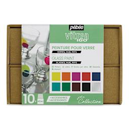 Pebeo Vitrea 160 Glass Paints - Set of 10 Colors, 45 ml bottles, Front Of Package