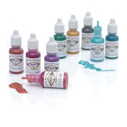 Jacquard Lumiere Acrylic Paint Sets - Components of 9pc Exciter pack shown with one .5oz bottle open
