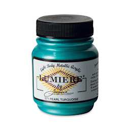 Jacquard Lumiere Acrylic Paints - Front of 2.25oz Pearlescent Turquoise paint Jar
