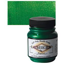Jacquard Lumiere Acrylic - Pearlescent Emerald, 2.25 oz Jar and swatch