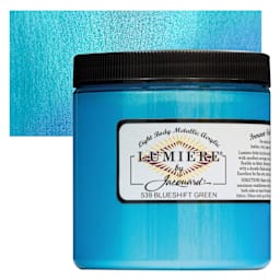 Jacquard Lumiere Acrylic - Blueshift Green, 8 oz Jar and swatch