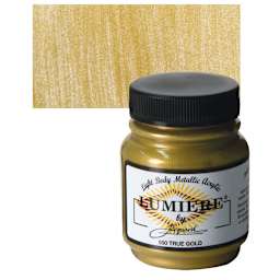 Jacquard Lumiere Acrylic - Metallic True Gold, 2.25 oz Jar and swatch